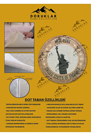 Dijital Baskı Kaymaz Taban Yıkanabilir Hasır-Jüt Görünümlü Yuvarlak Halı