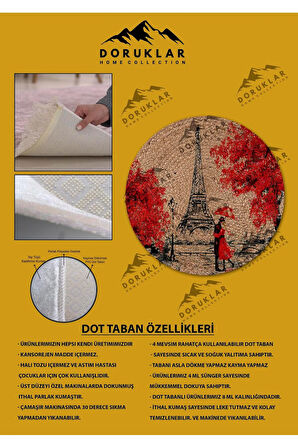 Dijital Baskı Kaymaz Taban Yıkanabilir Hasır-Jüt Görünümlü Yuvarlak Halı