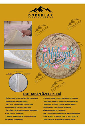 Dijital Baskı Kaymaz Taban Yıkanabilir Hasır-Jüt Görünümlü Yuvarlak Halı