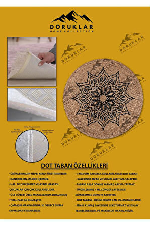 Dijital Baskı Kaymaz Taban Yıkanabilir Hasır-Jüt Görünümlü Yuvarlak Halı