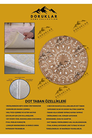 Dijital Baskı Kaymaz Taban Yıkanabilir Hasır-Jüt Görünümlü Yuvarlak Halı
