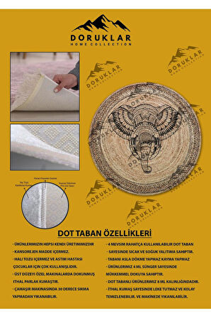 Dijital Baskı Kaymaz Taban Yıkanabilir Hasır-Jüt Görünümlü Yuvarlak Halı