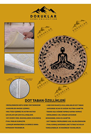 Dijital Baskı Kaymaz Taban Yıkanabilir Hasır-Jüt Görünümlü Yuvarlak Halı