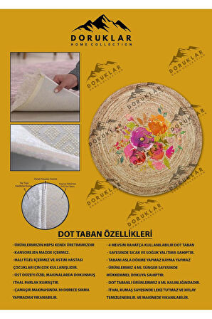 Dijital Baskı Kaymaz Taban Yıkanabilir Hasır-Jüt Görünümlü Yuvarlak Halı