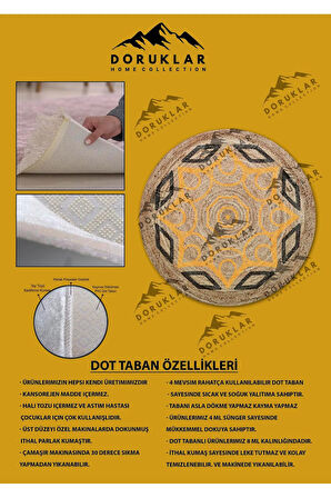 Dijital Baskı Kaymaz Taban Yıkanabilir Hasır-Jüt Görünümlü Yuvarlak Halı