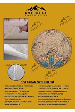 Dijital Baskı Kaymaz Taban Yıkanabilir Hasır-Jüt Görünümlü Yuvarlak Halı