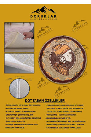 Dijital Baskı Kaymaz Taban Yıkanabilir Hasır-Jüt Görünümlü Yuvarlak Halı