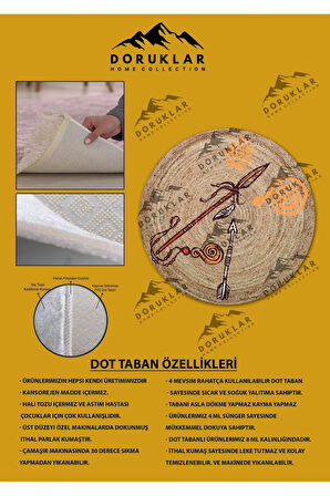 Dijital Baskı Kaymaz Taban Yıkanabilir Hasır-Jüt Görünümlü Yuvarlak Halı