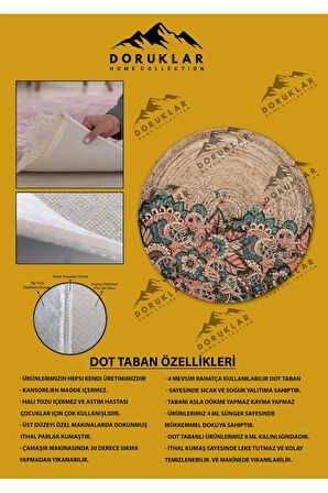 Dijital Baskı Kaymaz Taban Yıkanabilir Hasır-Jüt Görünümlü Yuvarlak Halı