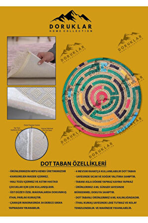 Dijital Baskı Kaymaz Taban Yıkanabilir Hasır-Jüt Görünümlü Yuvarlak Halı