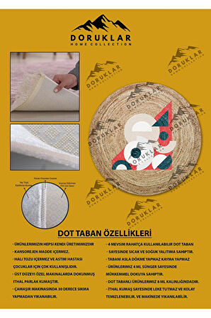 Dijital Baskı Kaymaz Taban Yıkanabilir Hasır-Jüt Görünümlü Yuvarlak Halı