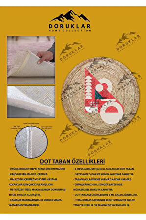 Dijital Baskı Kaymaz Taban Yıkanabilir Hasır-Jüt Görünümlü Yuvarlak Halı