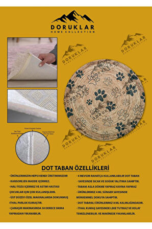 Dijital Baskı Kaymaz Taban Yıkanabilir Hasır-Jüt Görünümlü Yuvarlak Halı