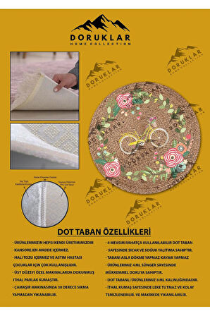 Dijital Baskı Kaymaz Taban Yıkanabilir Hasır-Jüt Görünümlü Yuvarlak Halı