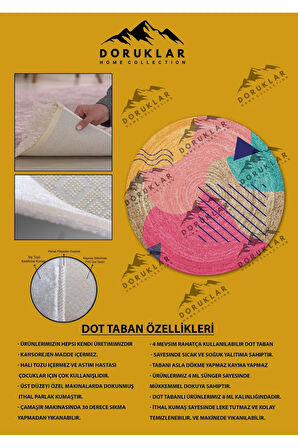 Dijital Baskı Kaymaz Taban Yıkanabilir Hasır-Jüt Görünümlü Yuvarlak Halı
