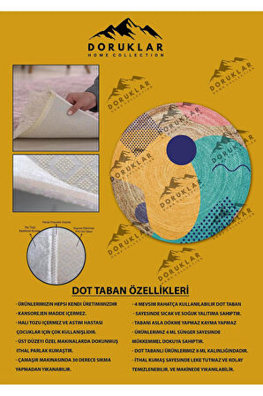 Dijital Baskı Kaymaz Taban Yıkanabilir Hasır-Jüt Görünümlü Yuvarlak Halı