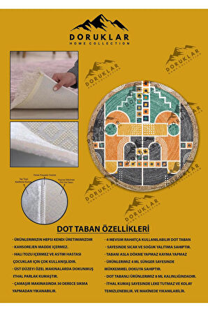 Dijital Baskı Kaymaz Taban Yıkanabilir Hasır-Jüt Görünümlü Yuvarlak Halı
