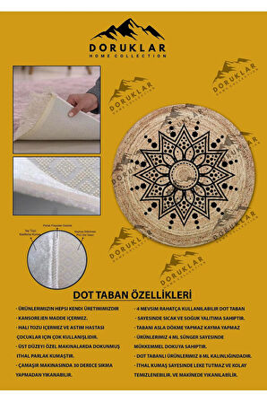 Dijital Baskı Kaymaz Taban Yıkanabilir Hasır-Jüt Görünümlü Yuvarlak Halı
