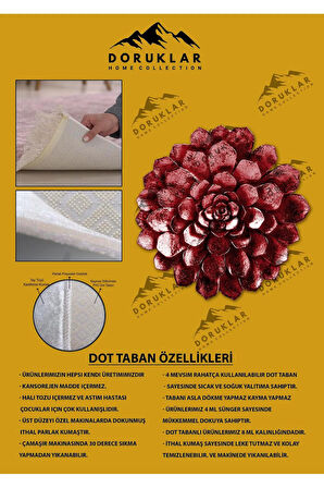 Dijital Baskı Kaymaz Taban Yıkanabilir Kırmızı Çiçek Desenli Lazer Kesim Halı