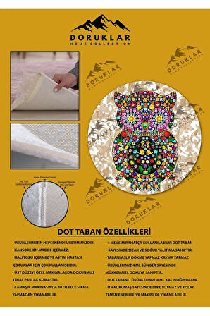 Dijital Baskı Kaymaz Taban Yıkanabilir Baykuş Figürlü Yuvarlak Halı