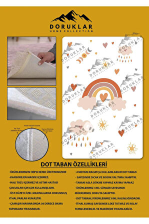Kaymaz Taban Yıkanabilir Kalpli Gökkuşağı Desenli Çocuk Halısı