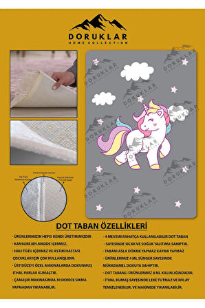 Kaymaz Taban Yıkanabilir Unicorn Desenli Çocuk Halısı