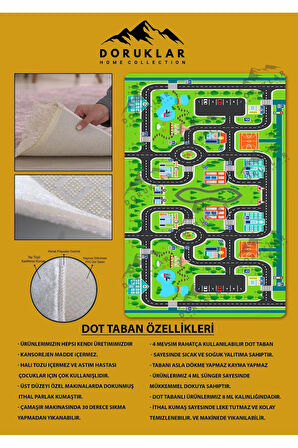 Kaymaz Taban Yıkanabilir Yol Desenli Çocuk Halısı