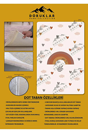 Kaymaz Taban Yıkanabilir Bulut Kalp Desenli Çocuk Halısı