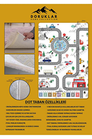 Kaymaz Taban Yıkanabilir Yol ve Araba Desenli Çocuk Halısı