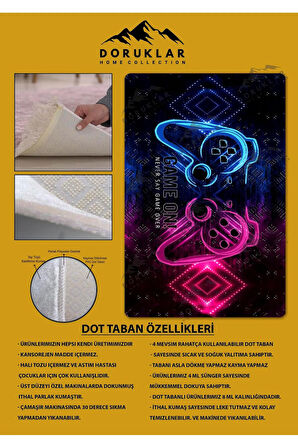 Kaymaz Taban Yıkanabilir Gamer Desenli Çocuk Halısı