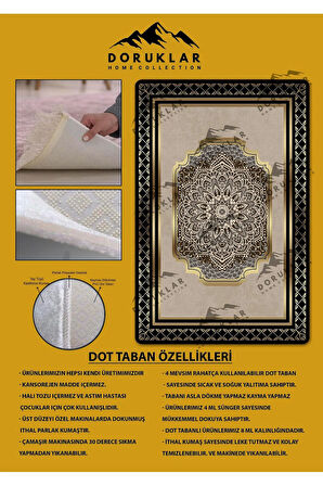 Kaymaz Taban Yıkanabilir Dijital Baskı Çerçeveli Gold Çizgili Halı