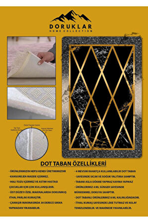 Kaymaz Taban Yıkanabilir Dijital Baskı Simli Çerçeveli Desenli Halı