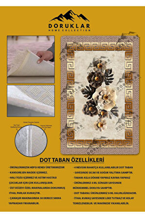 Kaymaz Taban Yıkanabilir Dijital Baskı Ortası Çiçek Desenli Halı