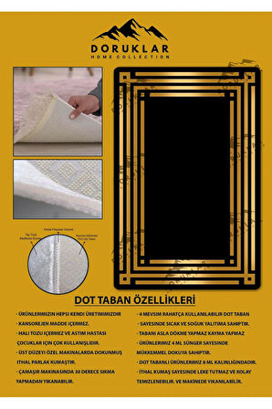 Kaymaz Taban Yıkanabilir Dijital Baskı Gold Çizgili Desenli Halı