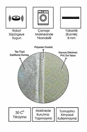 Yıkanabilir Kaymaz Tabanlı Dekoratif Desenli 3'lü Klozet Takımı Banyo Paspas Seti