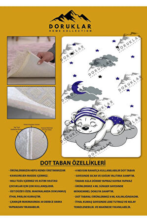 Kaymaz Taban Makinede Yıkanabilir Uyuyan Ayı Desenli Çocuk Halısı
