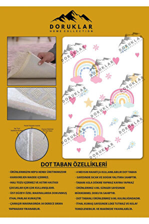 Kaymaz Taban Makinada Yıkanabilir Gökkuşağı Bulut Desenli Çocuk Halısı