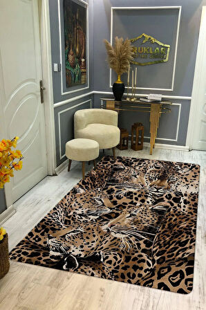 Kaymaz Taban Yıkanabilir Leopar Desenli Dijital Baskı Modern Desenli Halı