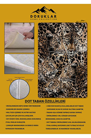 Kaymaz Taban Yıkanabilir Leopar Desenli Dijital Baskı Modern Desenli Halı