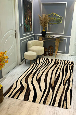 Kaymaz Taban Yıkanabilir Zebra Desenli Dijital Baskı Modern Desenli Halı