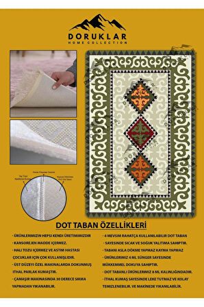 Kilim Desenli Kaymaz Tabanlı Yıkanabilir Leke Tutmaz Dot Taban Halı
