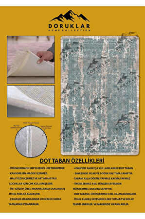 Kaymaz Taban Yıkanabilir Dijital Baskı Krem Yeşil Eskitme Desenli Halı