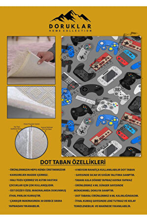 Kaymaz Taban Makinede Yıkanabilir Gamer Konsol Desenli Çocuk Halısı