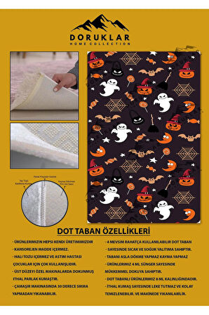 Kaymaz Taban Makinede Yıkanabilir Hallowen Desenli Çocuk Halısı