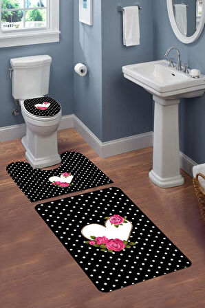 Yıkanabilir Kaymaz Tabanlı Modern Desenli 3'lü Klozet Takımı Banyo Paspas Seti