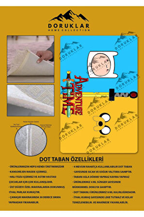 Kaymaz Taban Makinede Yıkanabilir Adventure Time Desenli Çocuk Halısı