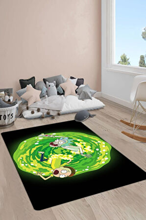 Kaymaz Taban Makinede Yıkanabilir Rick And Morty Desenli Çocuk Halısı