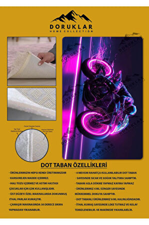 Kaymaz Taban Makinede Yıkanabilir Neon Motor Desenli Çocuk Halısı