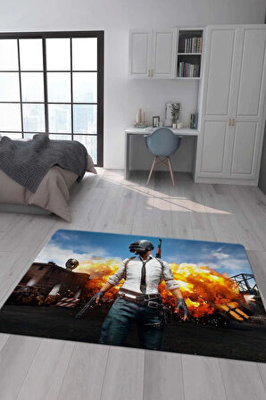Kaymaz Taban Makinada Yıkanabilir Gamer Oyun Desenli Çocuk Halısı