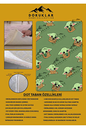 Kaymaz Taban Makinede Yıkanabilir Baby Yoda Desenli Çocuk Halısı